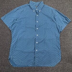 Ralph Lauren Short Sleeve Button Up Shirt Mens L Diamond AOP Navy Blue Western